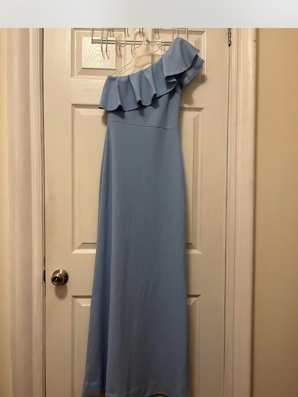 Lulu's Powder Blue One-Shoulder Ruffle Gown - Picture 3 of 7